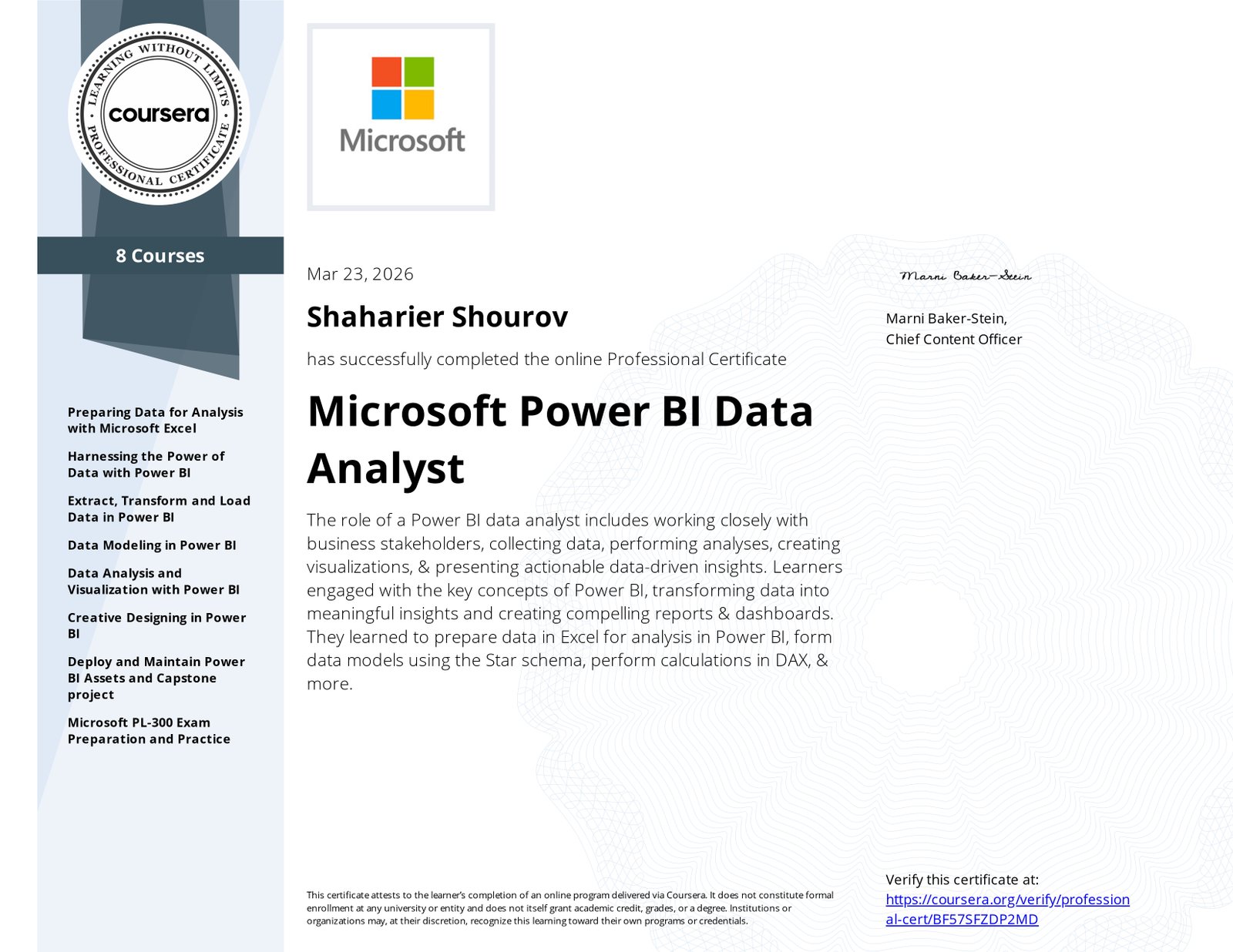 Microsoft Power BI Data Analyst Professional Certificate